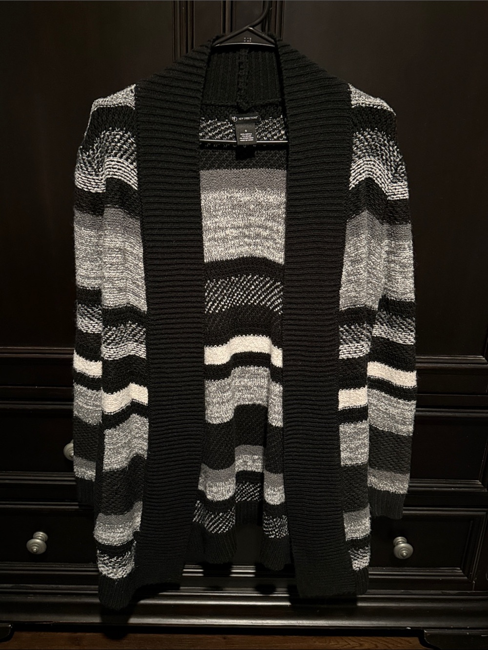 new directions Black, Gray & White Striped Open-Front Cardigan Sweater